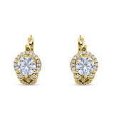 Halo Round Huggie Hoop Earrings Cubic Zirconia 925 Sterling Silver