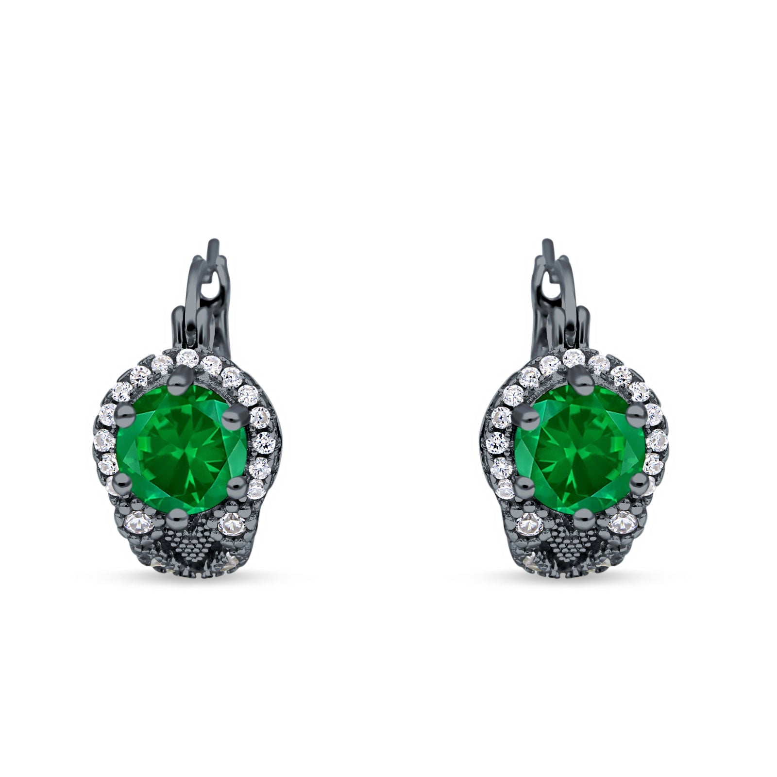 Halo Round Huggie Hoop Earrings Cubic Zirconia 925 Sterling Silver