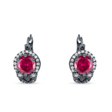 Halo Round Huggie Hoop Earrings Cubic Zirconia 925 Sterling Silver