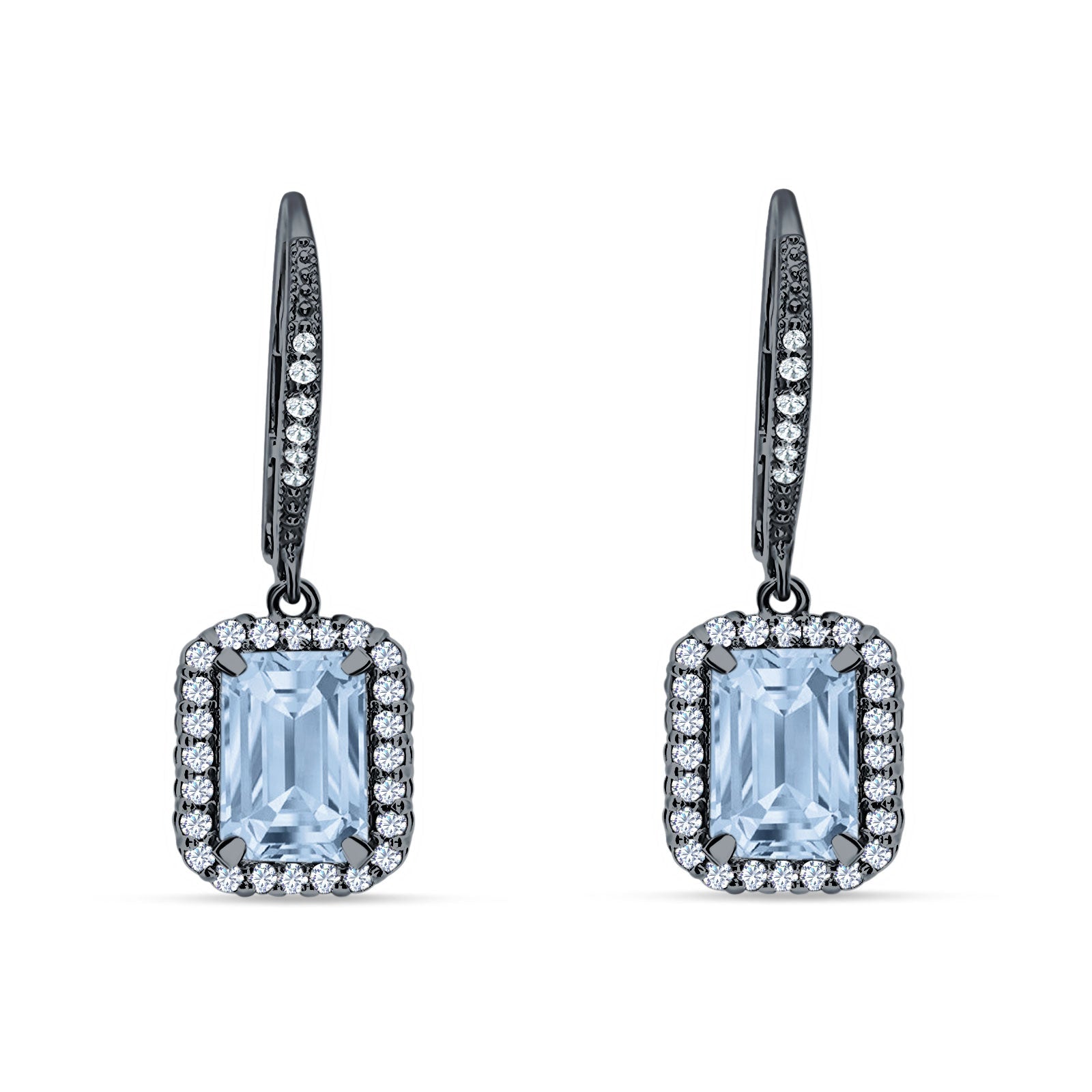 Emerald Cut Dangle Drop Leverback Earrings Cubic Zirconia 925 Sterling Silver