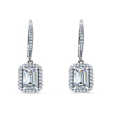 Emerald Cut Dangle Drop Leverback Earrings Cubic Zirconia 925 Sterling Silver