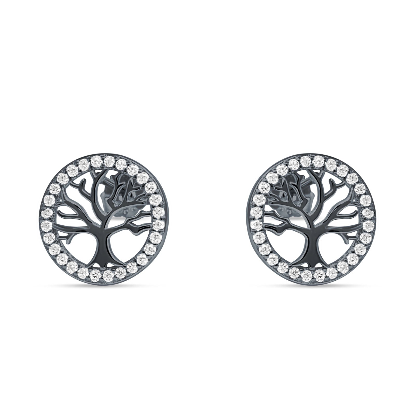 Tree Of Life Stud Earrings Cubic Zirconia 925 Sterling Silver