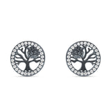 Tree Of Life Stud Earrings Cubic Zirconia 925 Sterling Silver