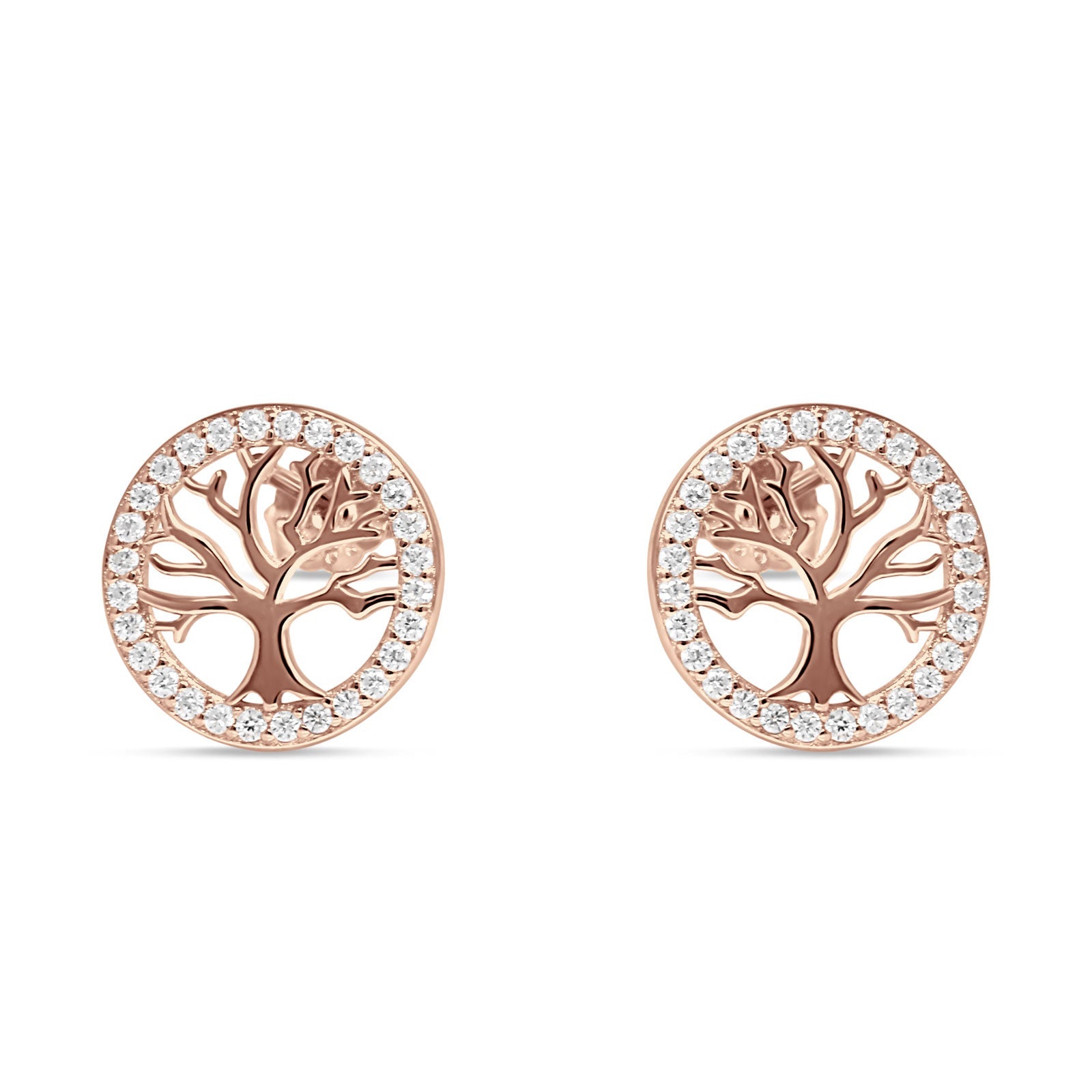 Tree Of Life Stud Earrings Cubic Zirconia 925 Sterling Silver