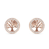 Tree Of Life Stud Earrings Cubic Zirconia 925 Sterling Silver
