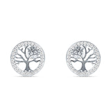 Tree Of Life Stud Earrings Cubic Zirconia 925 Sterling Silver