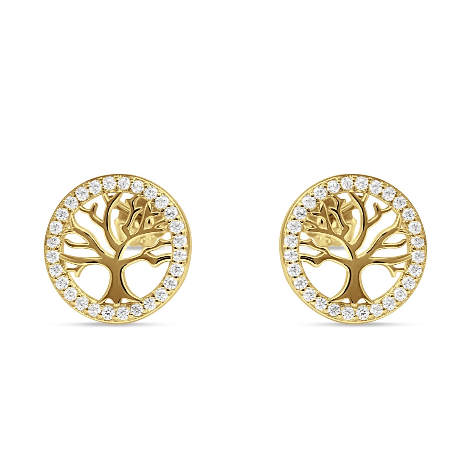 Tree Of Life Stud Earrings Cubic Zirconia 925 Sterling Silver