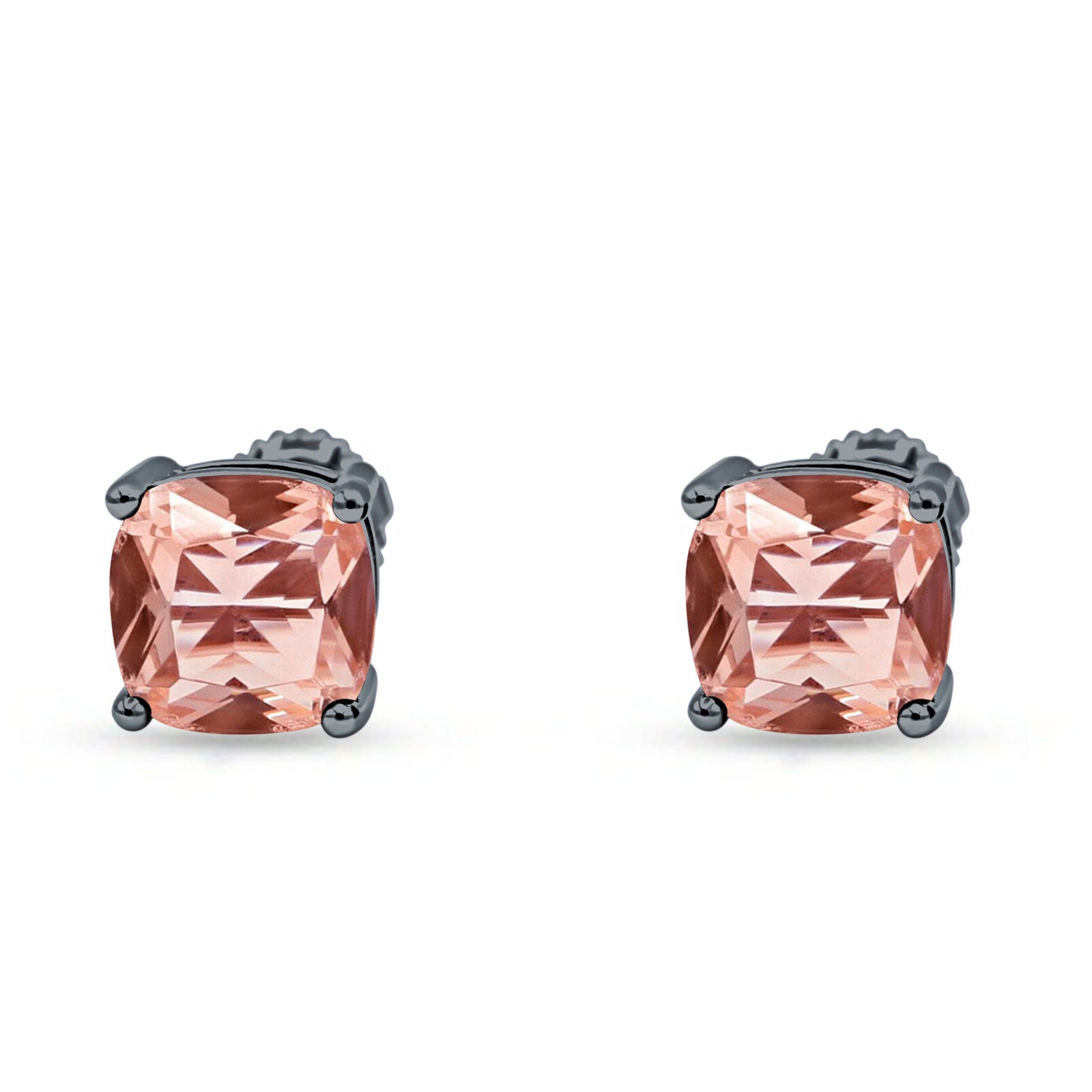 Solitaire Screw Back Stud Earring Excellent Cushion Cut Simulated Cubic Zirconia Solid 925 Sterling Silver