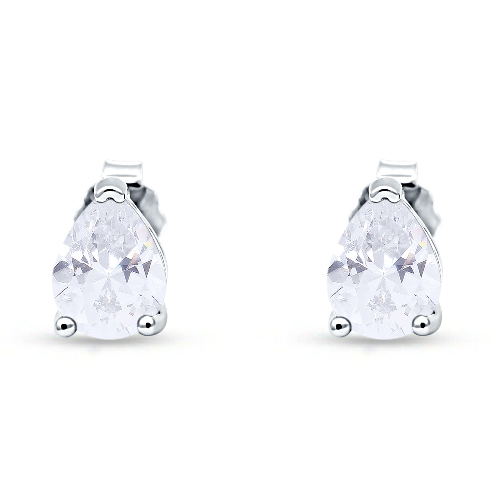 Art Deco Pear Shape Solitaire Push Back Stud Earring 8mmX6mm Excellent Simulated Cubic Zirconia Solid 925 Sterling Silver
