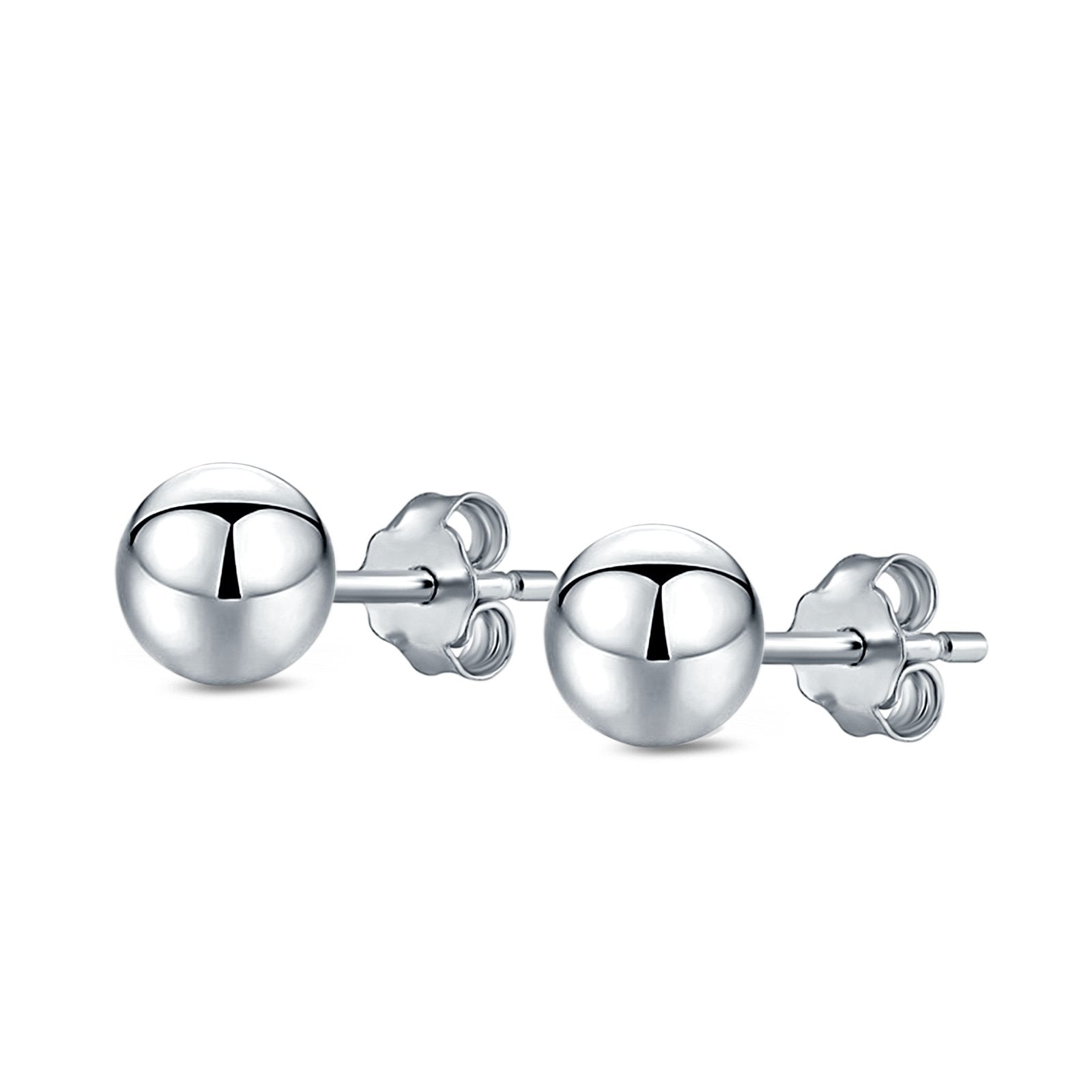 Ball Stud Earrings Round 925 Sterling Silver (2mm-18mm)