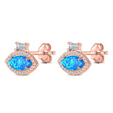 Halo Marquise Art Deco Stud Earring Created Opal 925 Sterling Silver (10.9mm)