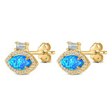 Halo Marquise Art Deco Stud Earring Created Opal 925 Sterling Silver (10.9mm)