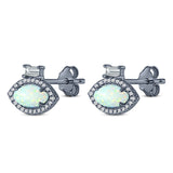 Halo Marquise Art Deco Stud Earring Created Opal 925 Sterling Silver (10.9mm)