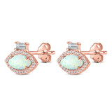 Halo Marquise Art Deco Stud Earring Created Opal 925 Sterling Silver (10.9mm)
