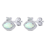 Halo Marquise Art Deco Stud Earring Created Opal 925 Sterling Silver (10.9mm)