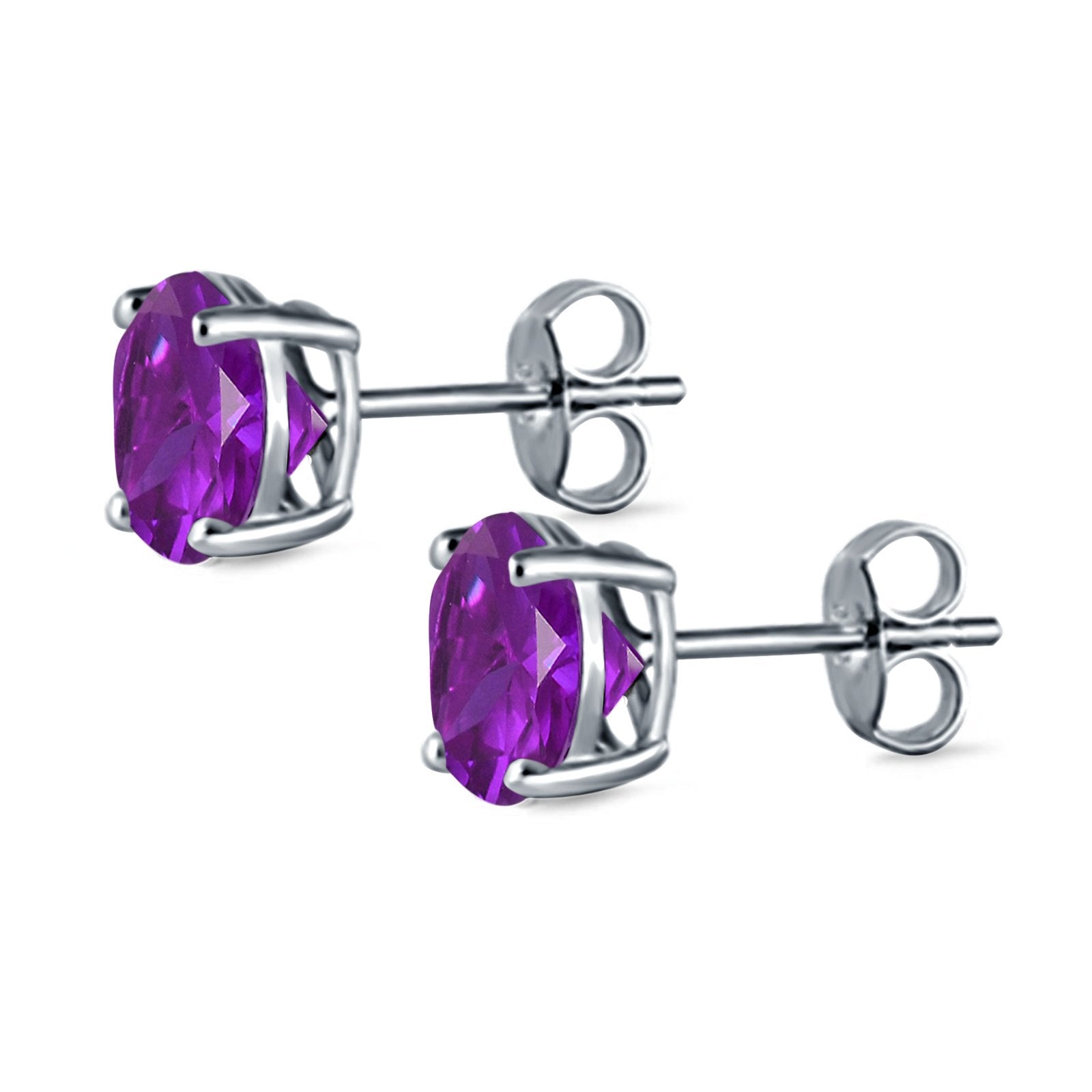 Stud Earrings Round Simulated Cubic Zirconia 925 Sterling Silver (3mm-12mm)