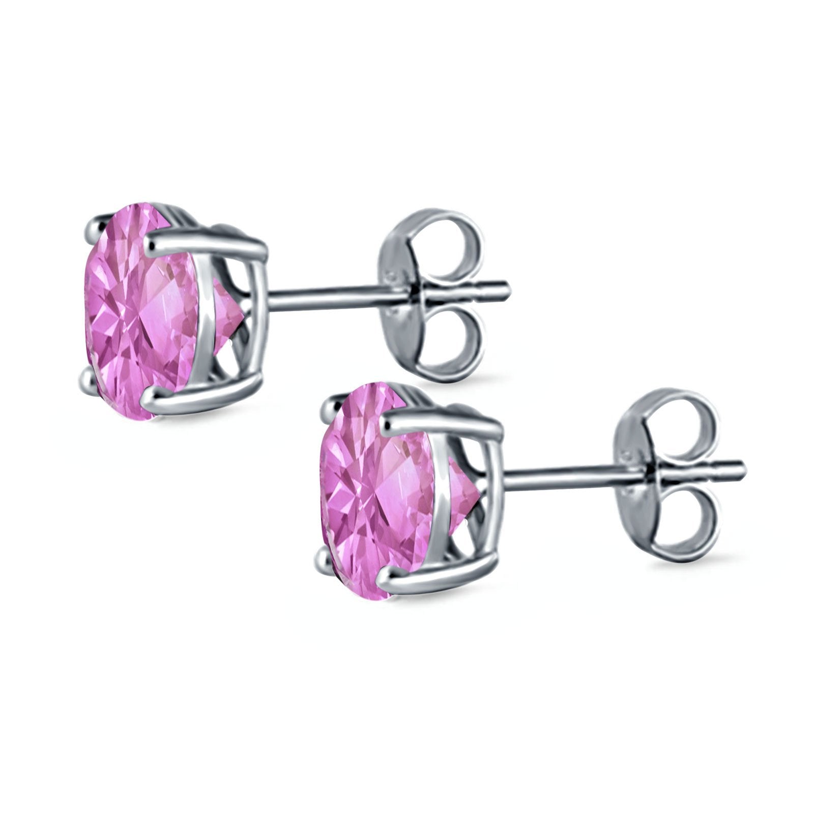 Stud Earrings Round Simulated Cubic Zirconia 925 Sterling Silver (3mm-12mm)