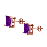 Halo Stud Earrings Princess Cut Simulated Cubic Zirconia 925 Sterling Silver (4mm-10mm)