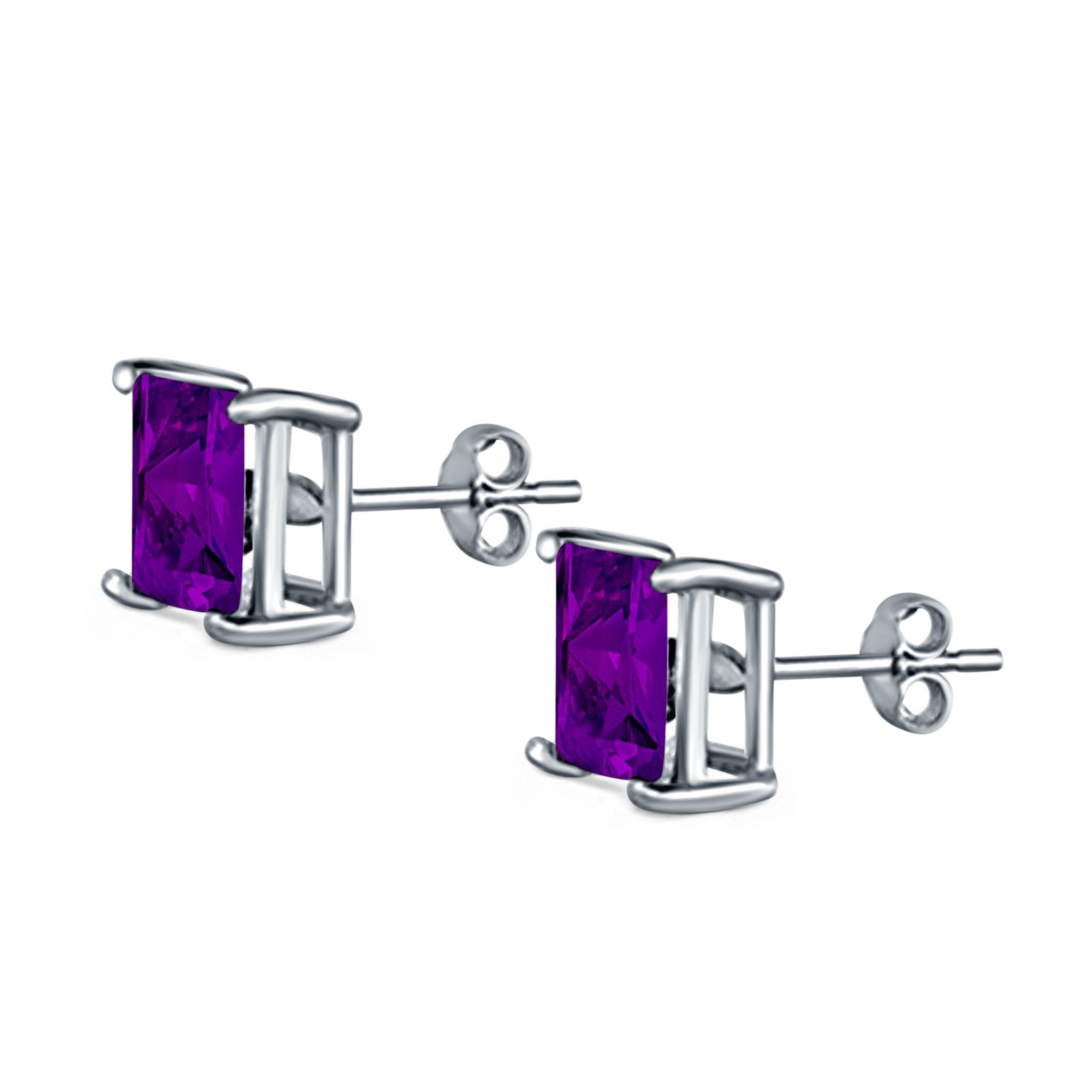 Halo Stud Earrings Princess Cut Simulated Cubic Zirconia 925 Sterling Silver (4mm-10mm)