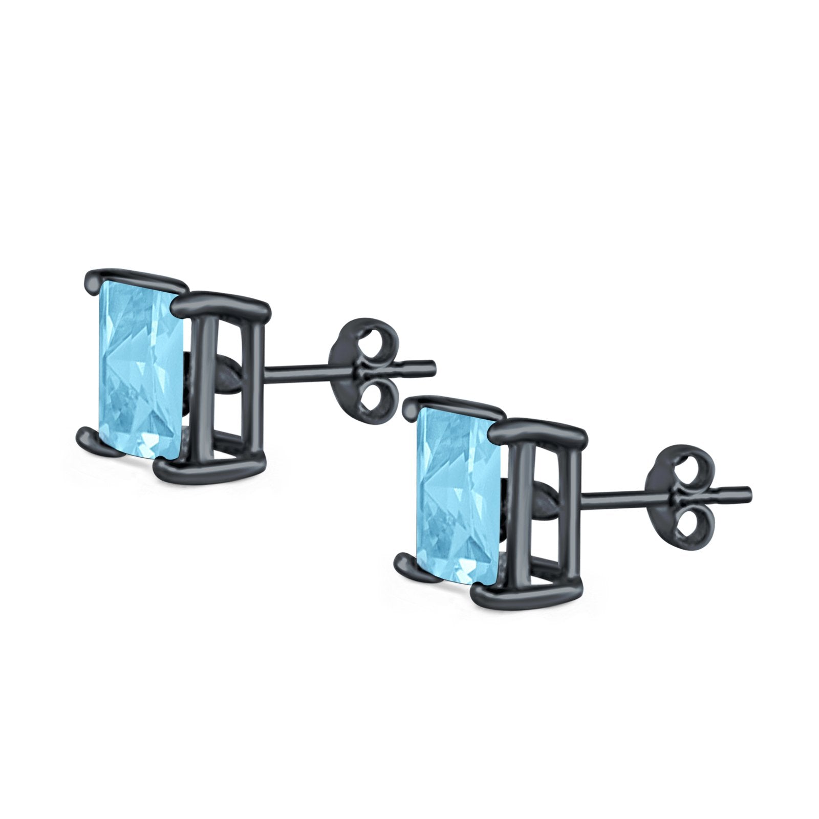 Halo Stud Earrings Princess Cut Simulated Cubic Zirconia 925 Sterling Silver (4mm-10mm)