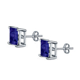 Halo Stud Earrings Princess Cut Simulated Cubic Zirconia 925 Sterling Silver (4mm-10mm)