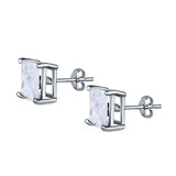 Halo Stud Earrings Princess Cut Simulated Cubic Zirconia 925 Sterling Silver (4mm-10mm)