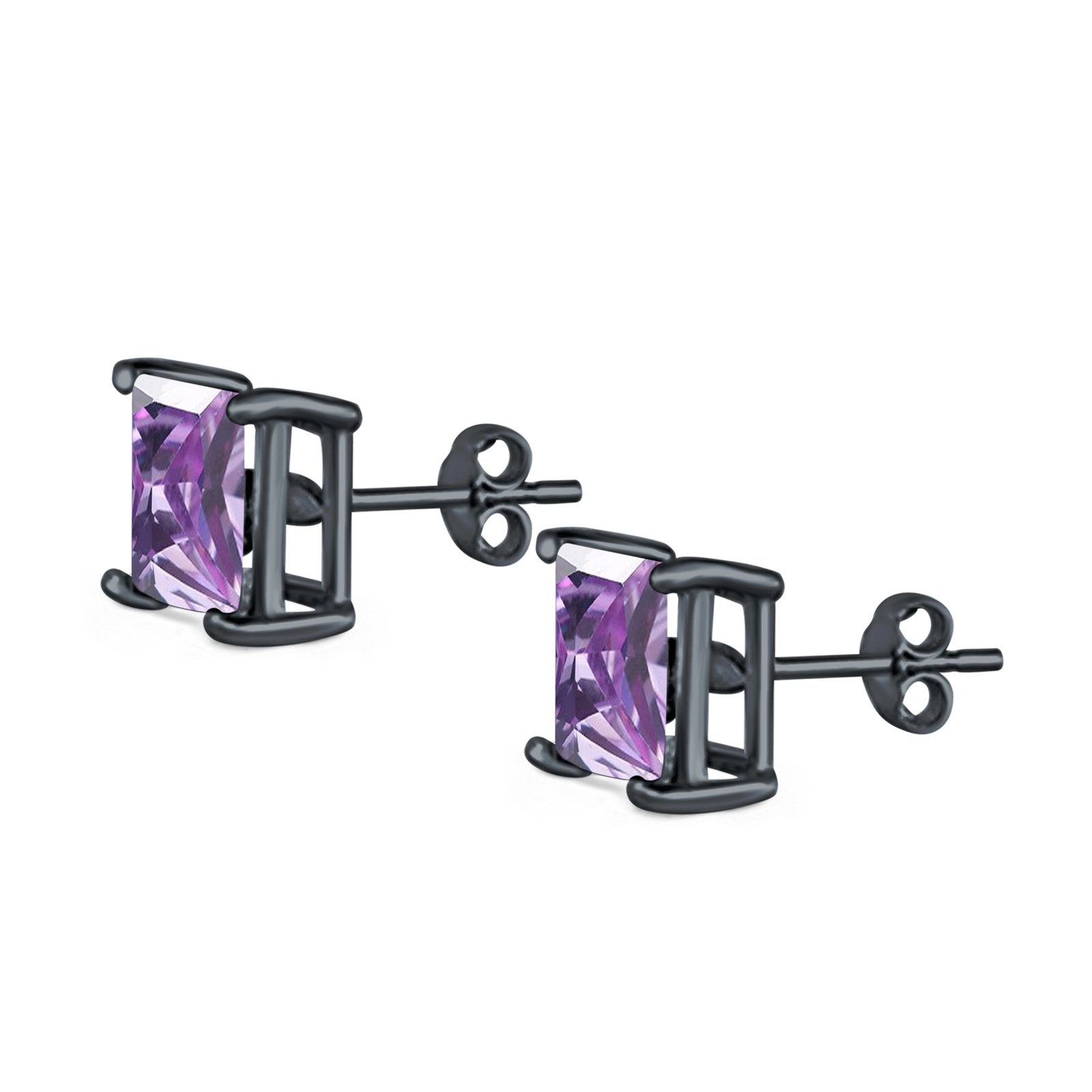 Halo Stud Earrings Princess Cut Simulated Cubic Zirconia 925 Sterling Silver (4mm-10mm)