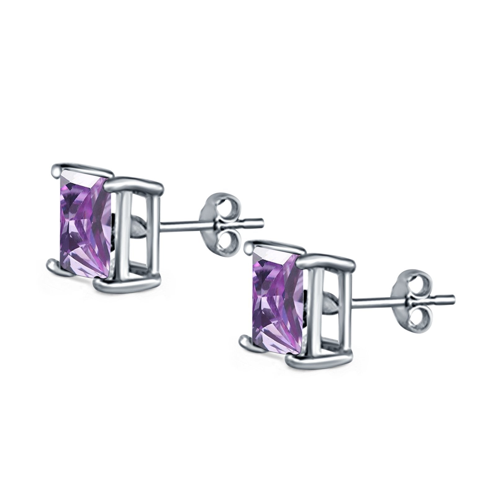 Halo Stud Earrings Princess Cut Simulated Cubic Zirconia 925 Sterling Silver (4mm-10mm)
