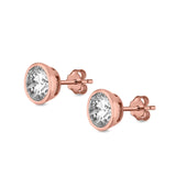 Bezel Stud Earrings Round Simulated Cubic Zirconia 925 Sterling Silver (4mm-9mm)