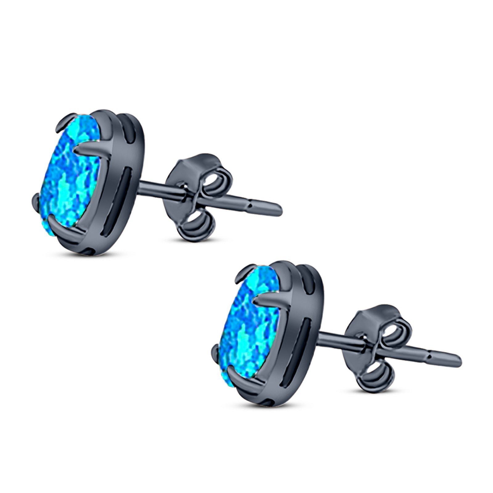 Art Deco Oval Stud Earring Created Opal Solid 925 Sterling Silver (8mm)