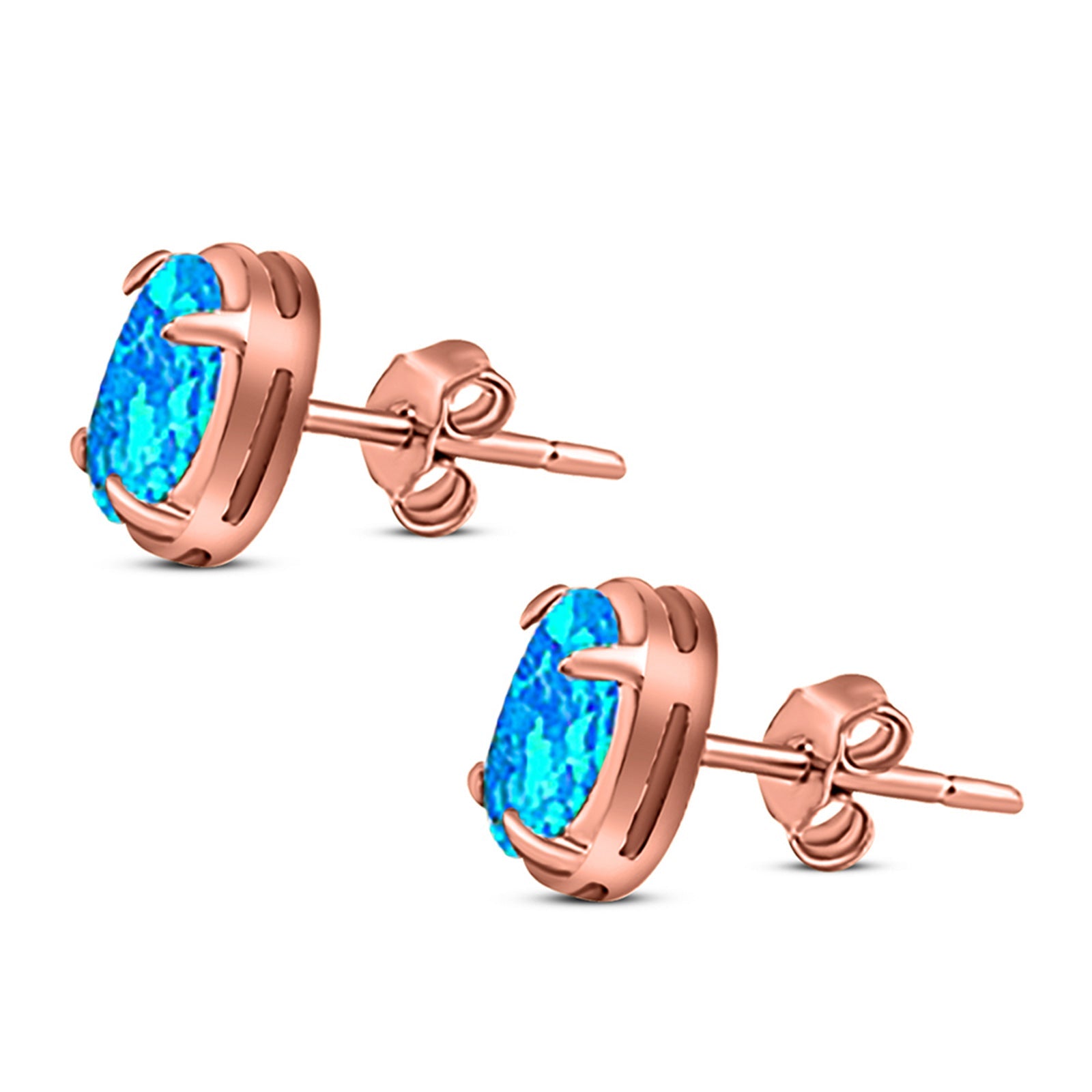 Art Deco Oval Stud Earring Created Opal Solid 925 Sterling Silver (8mm)