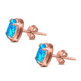 Art Deco Oval Stud Earring Created Opal Solid 925 Sterling Silver (8mm)