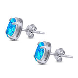 Art Deco Oval Stud Earring Created Opal Solid 925 Sterling Silver (8mm)