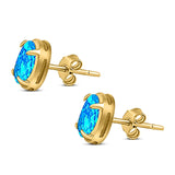Art Deco Oval Stud Earring Created Opal Solid 925 Sterling Silver (8mm)