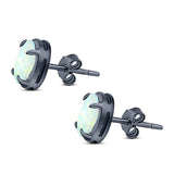 Art Deco Oval Stud Earring Created Opal Solid 925 Sterling Silver (8mm)