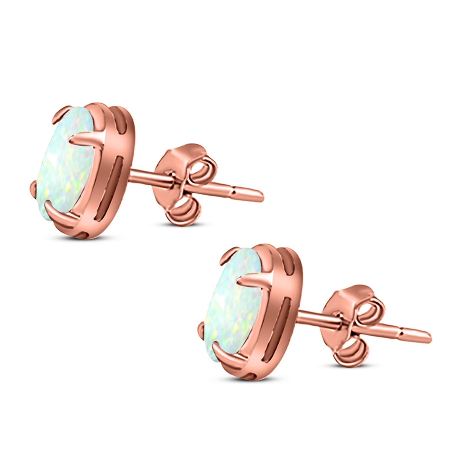 Art Deco Oval Stud Earring Created Opal Solid 925 Sterling Silver (8mm)