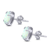 Art Deco Oval Stud Earring Created Opal Solid 925 Sterling Silver (8mm)