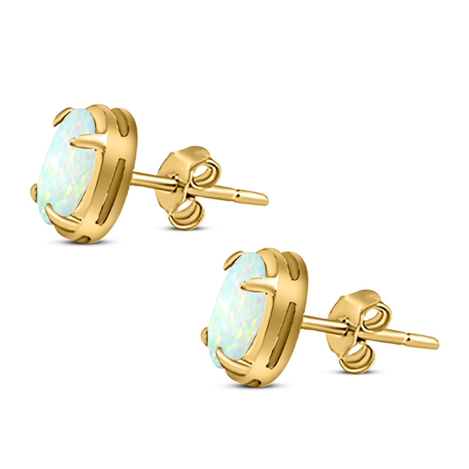 Art Deco Oval Stud Earring Created Opal Solid 925 Sterling Silver (8mm)