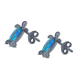 Turtle Stud Earring Created Opal Solid 925 Sterling Silver (14mm)