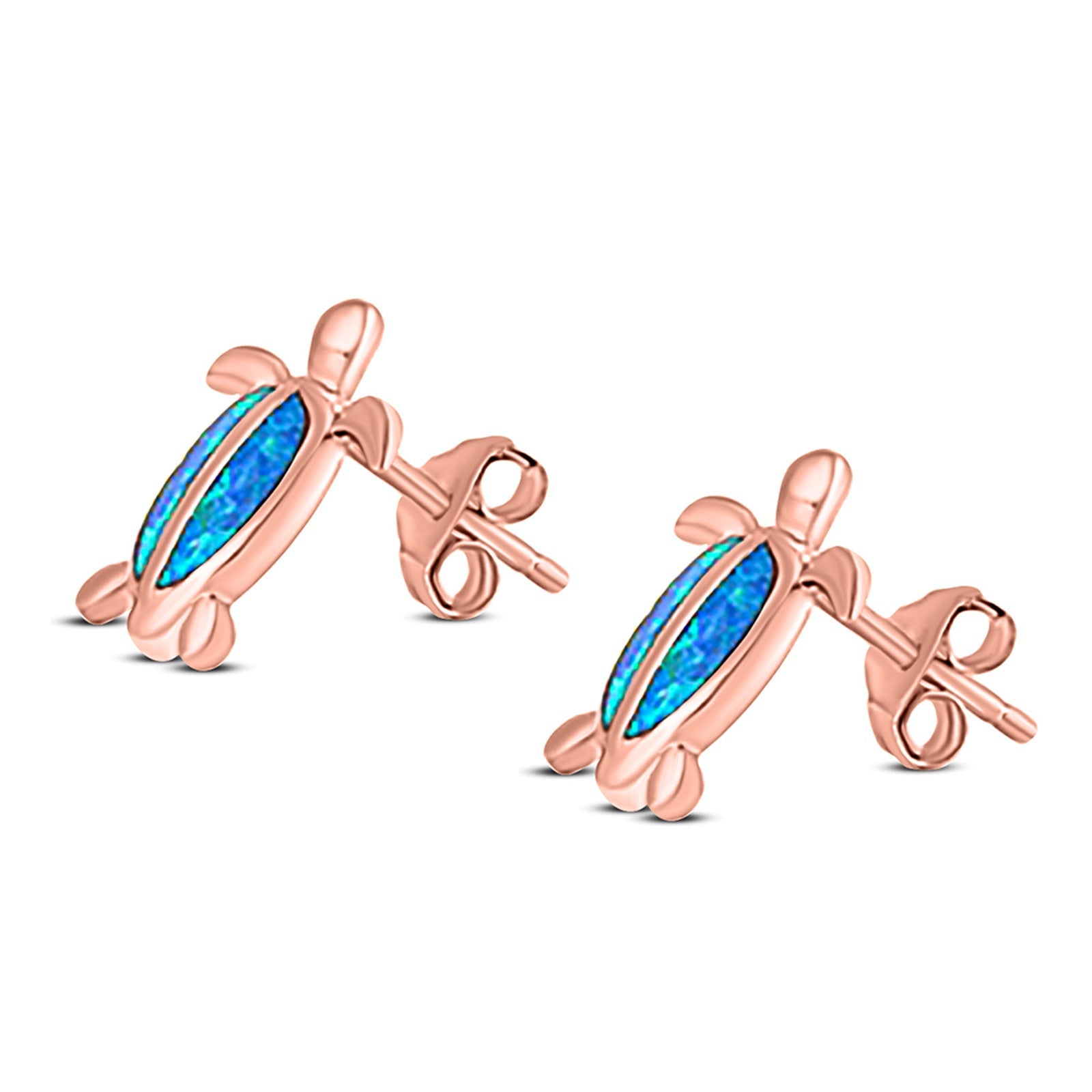 Turtle Stud Earring Created Opal Solid 925 Sterling Silver (14mm)