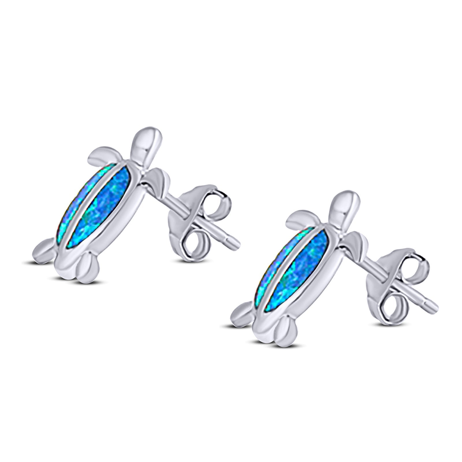 Turtle Stud Earring Created Opal Solid 925 Sterling Silver (14mm)