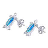 Turtle Stud Earring Created Opal Solid 925 Sterling Silver (14mm)