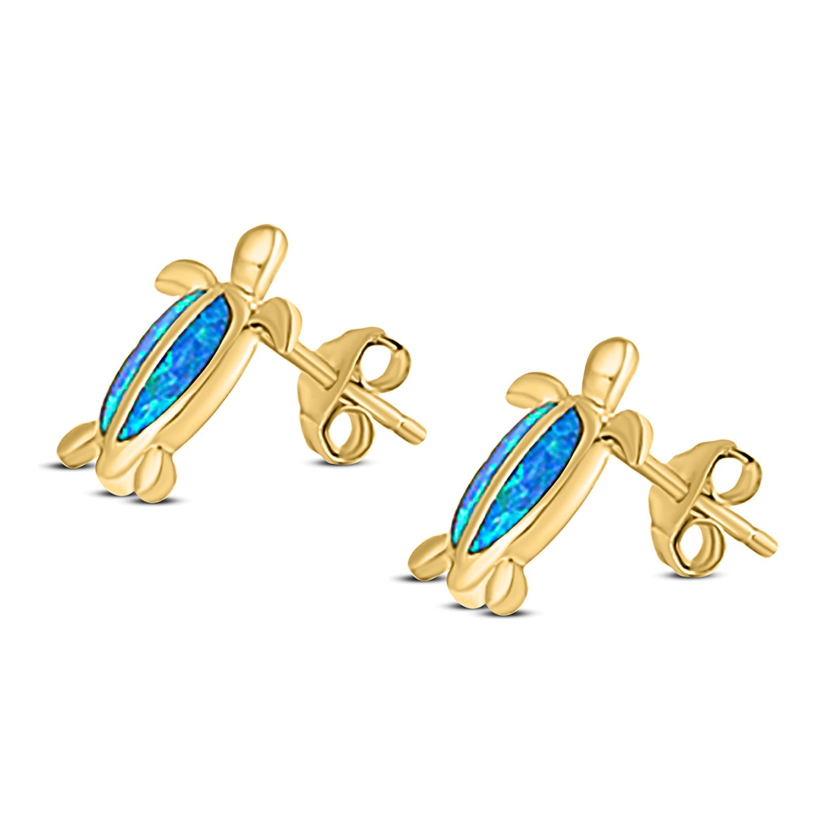 Turtle Stud Earring Created Opal Solid 925 Sterling Silver (14mm)