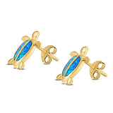 Turtle Stud Earring Created Opal Solid 925 Sterling Silver (14mm)