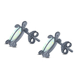 Turtle Stud Earring Created Opal Solid 925 Sterling Silver (14mm)