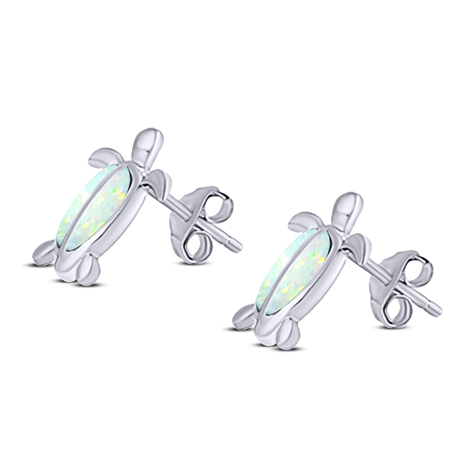 Turtle Stud Earring Created Opal Solid 925 Sterling Silver (14mm)