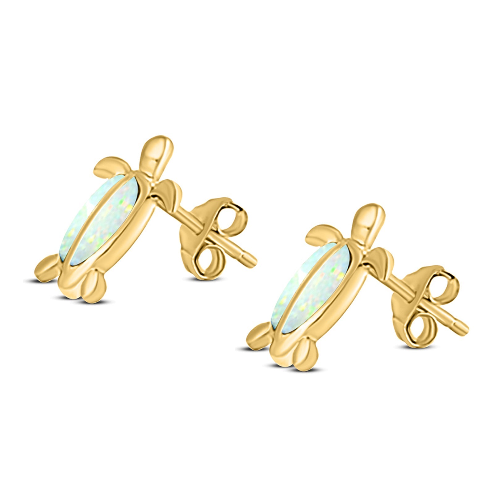 Turtle Stud Earring Created Opal Solid 925 Sterling Silver (14mm)