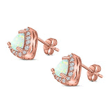 Halo Art Deco Trillion Triangle Stud Earring Created Opal Solid 925 Sterling Silver (9mm)