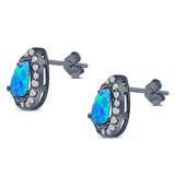 Halo Teardrop Bridal Pear Stud Earring Created Opal Solid 925 Sterling Silver (13mm)