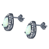 Halo Teardrop Bridal Pear Stud Earring Created Opal Solid 925 Sterling Silver (13mm)